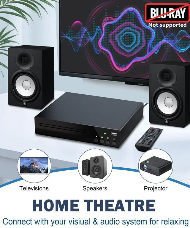 Alt view image 2 of 7 - DVD Players for TV with HDMI, Region Free, 1080P, USB, RCA Cable, Remote | Region-free DVD player with HDMI/RCA cables,USB,remote, PAL/NTSC,compatible with smart TVs and projectors