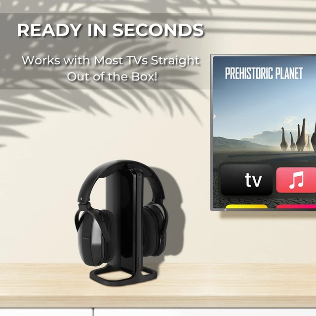 Alt view image 4 of 7 - Wireless Headphones for TV with 2.4GHz RF Transmitter Charging Holder, Personal Volume, Plug and Play, 100FT, Bluetooth TV Headphones Wireless for Seniors, No Delay, Support OPT/RCA/AUX, Black, DB100