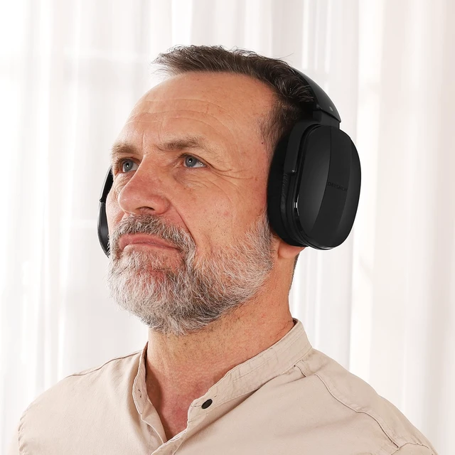 Alt view image 6 of 7 - Wireless Headphones for TV with 2.4GHz RF Transmitter Charging Holder, Personal Volume, Plug and Play, 100FT, Bluetooth TV Headphones Wireless for Seniors, No Delay, Support OPT/RCA/AUX, Black, DB100
