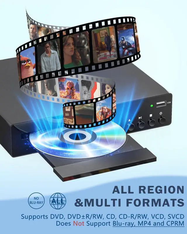 Alt view image 5 of 7 - DVD Players for TV with HDMI, Region Free, 1080P, USB, RCA Cable, Remote | Region-free DVD player with HDMI/RCA cables,USB,remote, PAL/NTSC,compatible with smart TVs and projectors
