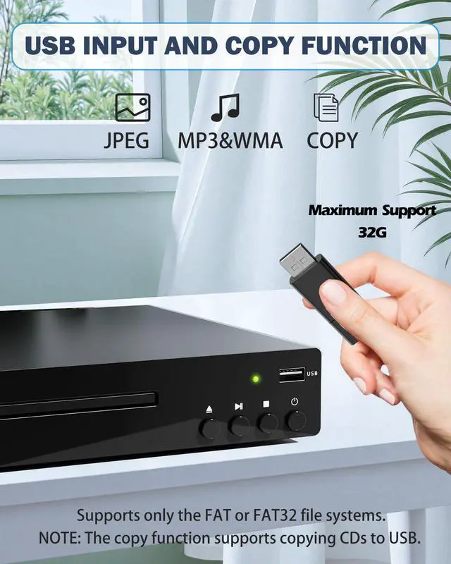 Alt view image 6 of 7 - DVD Players for TV with HDMI, Region Free, 1080P, USB, RCA Cable, Remote | Region-free DVD player with HDMI/RCA cables,USB,remote, PAL/NTSC,compatible with smart TVs and projectors