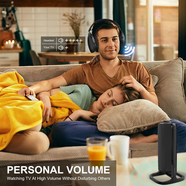 Alt view image 7 of 7 - Wireless Headphones for TV with 2.4GHz RF Transmitter Charging Holder, Personal Volume, Plug and Play, 100FT, Bluetooth TV Headphones Wireless for Seniors, No Delay, Support OPT/RCA/AUX, Black, DB100