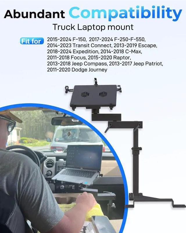 Alt view image 2 of 7 - Truck Laptop Mount Fit for Ford F150, F350, F250, F550, No-Drilling Vehicle Computer Holder for Laptop, Mobile Workstation for Fleet, Service & Field Work