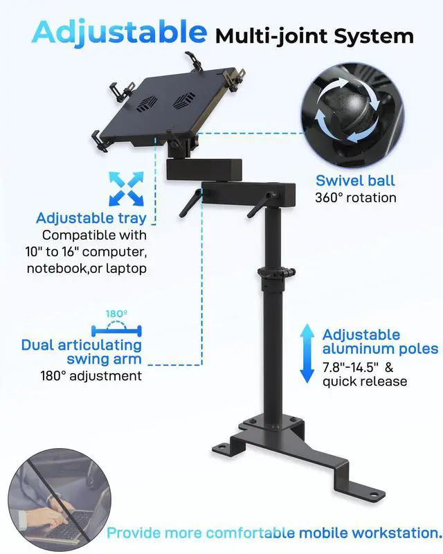 Alt view image 4 of 7 - Truck Laptop Mount Fit for Ford F150, F350, F250, F550, No-Drilling Vehicle Computer Holder for Laptop, Mobile Workstation for Fleet, Service & Field Work
