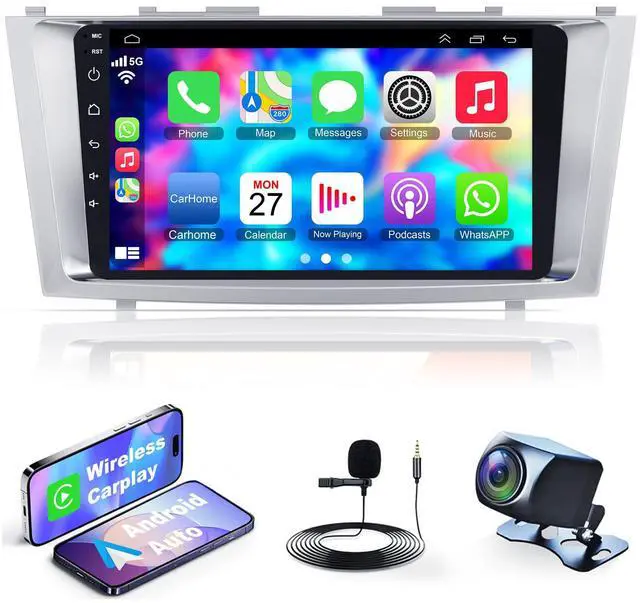Main image of 4GB+64GB Car Radio for Toyta Cary 2006-2011,9 Inch IPS Touchscreen Car Stereo with Wireless Carplay,Android Auto,GPS,Bluetooth,FM, Android 12 Camry Radio with Back-up Camera