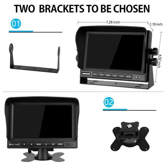 Alt view image 2 of 7 - Backup Camera System Kit 7" LCD Reversing Monitor+Rear View Camera | 170 ° Wide Angle, Waterproof IP68, 18 Infrared Night Vision,Rear View Backup Camera for Trucks/RV/Trailers/Bus/Vans/Box Truck