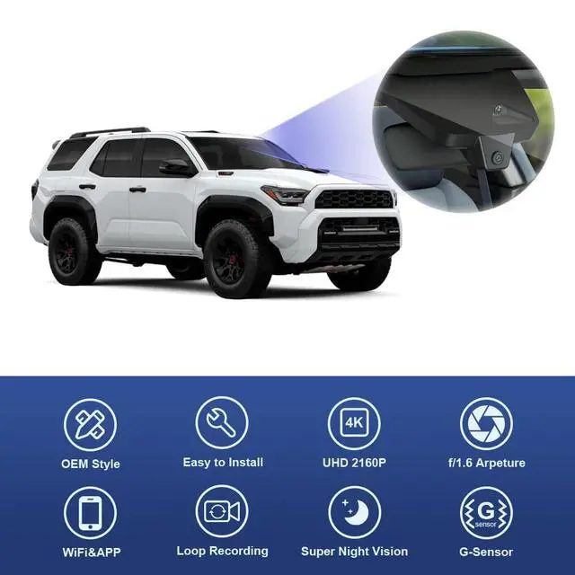Alt view image 3 of 6 - 4K Dash Cam Suitable for Toyota 4Runner 2025-2026 & Hybrid (HD2-35030), OEM Factory Look, UHD 2160P Video, Built-in WiFi & APP, Loop Recording, G-Sensor, Night Vision, Plug & Play, 64GB Card