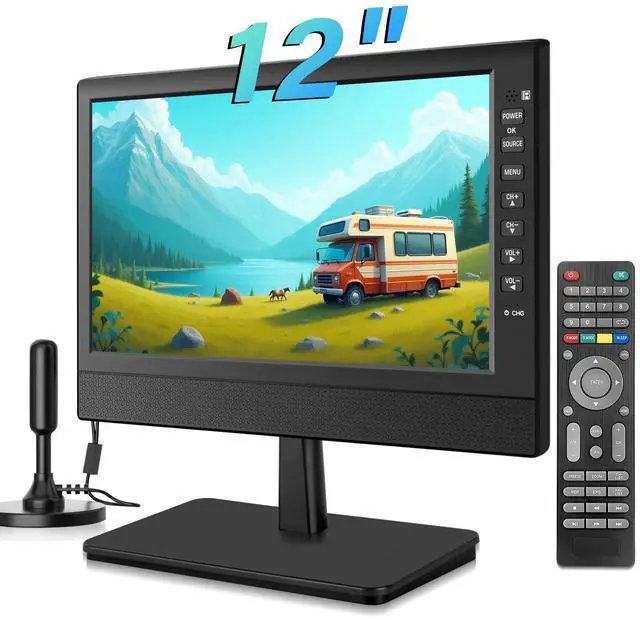 Main image of 12Portable Flat Screen TV,Small TV with Digital Tuner-HDMI-USB-Headphone Jack-AC/DC-12V Input-Use Kitchen-Caravan and Monitor