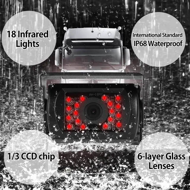 Alt view image 4 of 7 - Backup Camera System Kit 7" LCD Reversing Monitor+Rear View Camera | 170 ° Wide Angle, Waterproof IP68, 18 Infrared Night Vision,Rear View Backup Camera for Trucks/RV/Trailers/Bus/Vans/Box Truck