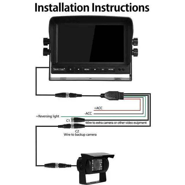 Alt view image 6 of 7 - Backup Camera System Kit 7" LCD Reversing Monitor+Rear View Camera | 170 ° Wide Angle, Waterproof IP68, 18 Infrared Night Vision,Rear View Backup Camera for Trucks/RV/Trailers/Bus/Vans/Box Truck
