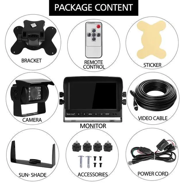 Alt view image 7 of 7 - Backup Camera System Kit 7" LCD Reversing Monitor+Rear View Camera | 170 ° Wide Angle, Waterproof IP68, 18 Infrared Night Vision,Rear View Backup Camera for Trucks/RV/Trailers/Bus/Vans/Box Truck
