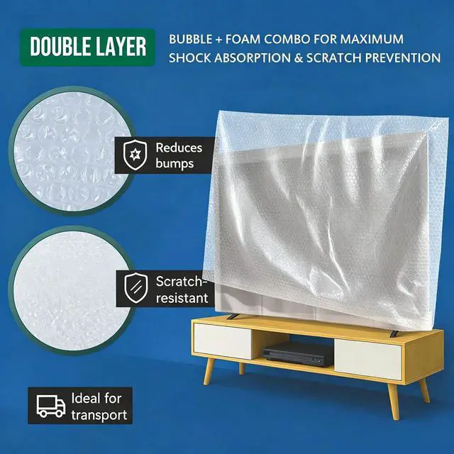 Alt view image 3 of 7 - Foam Flat Screen TV Cover and Bubble TV Protective Cover, Fits Up to 65" TV | 65"W X 37"H, 1×Foam and 1×Bubble, Flat Screen TV Protection Bubble Wrap for TV Moving, Storing, Packing or Home Renovation