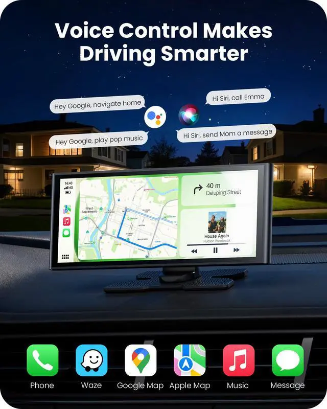 Alt view image 3 of 7 - 9.26" Wireless Car Play Screen for Apple CarPlay & Android Auto, Portable Car Tablet with Backup Camera, Mirror Link, OTA Updates, Bluetooth 5.2, GPS Navigation, Plug & Play