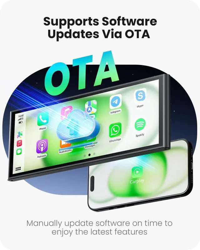 Alt view image 4 of 7 - 9.26" Wireless Car Play Screen for Apple CarPlay & Android Auto, Portable Car Tablet with Backup Camera, Mirror Link, OTA Updates, Bluetooth 5.2, GPS Navigation, Plug & Play