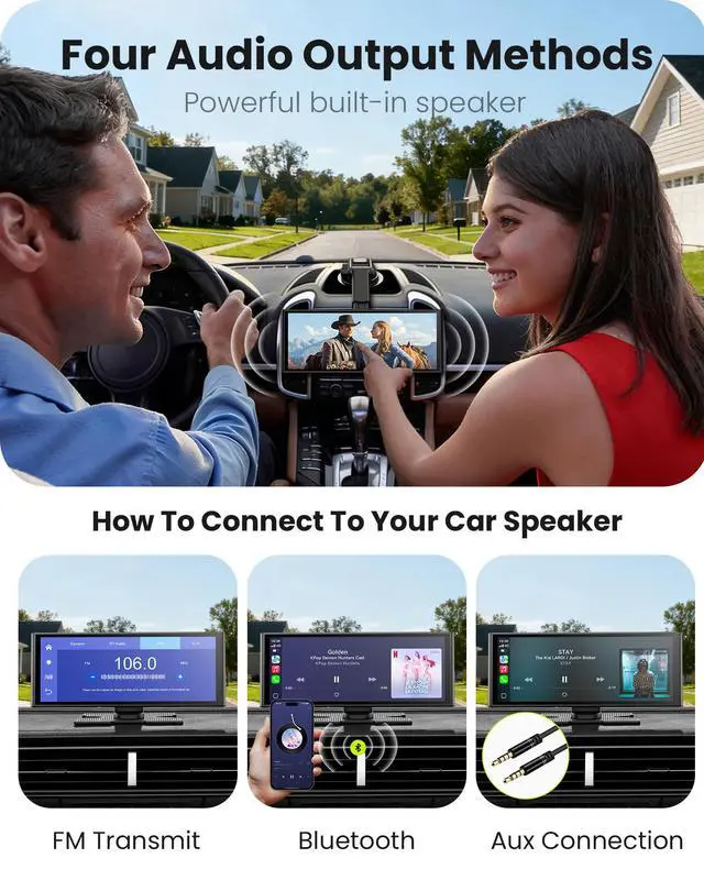 Alt view image 6 of 7 - 9.26" Wireless Car Play Screen for Apple CarPlay & Android Auto, Portable Car Tablet with Backup Camera, Mirror Link, OTA Updates, Bluetooth 5.2, GPS Navigation, Plug & Play