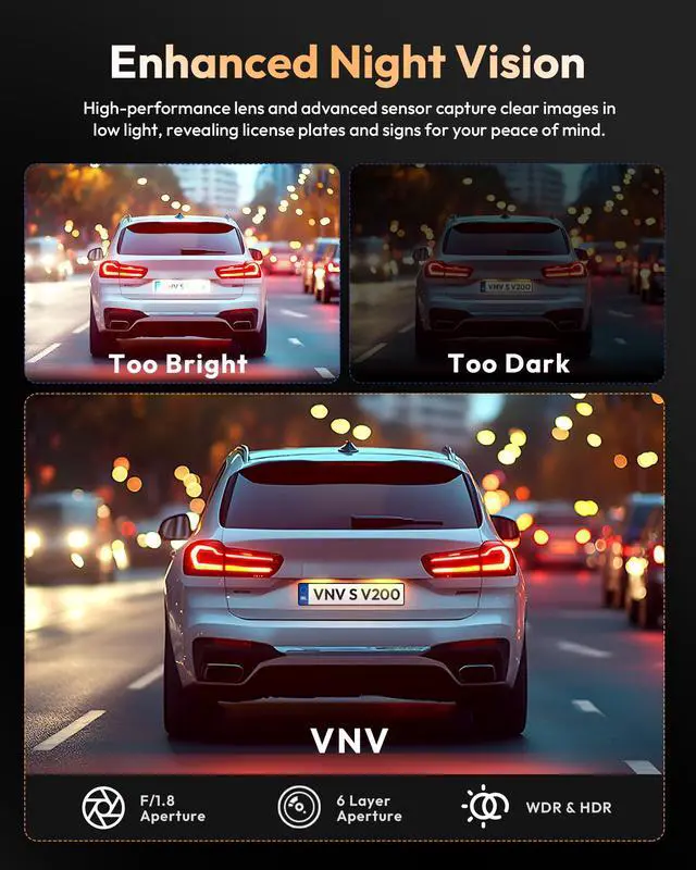 Alt view image 3 of 7 - 4K+2.5K Dash Cam Front and Rear, GalaxyCore Sensor, Free 64GB Card Included, Built-in WiFi App Control, Dash Camera for Cars with WDR Night Vision,170°Wide Angle, 24H Parking Mode, 2" IPS, S-V200