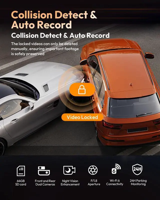 Alt view image 6 of 7 - 4K+2.5K Dash Cam Front and Rear, GalaxyCore Sensor, Free 64GB Card Included, Built-in WiFi App Control, Dash Camera for Cars with WDR Night Vision,170°Wide Angle, 24H Parking Mode, 2" IPS, S-V200