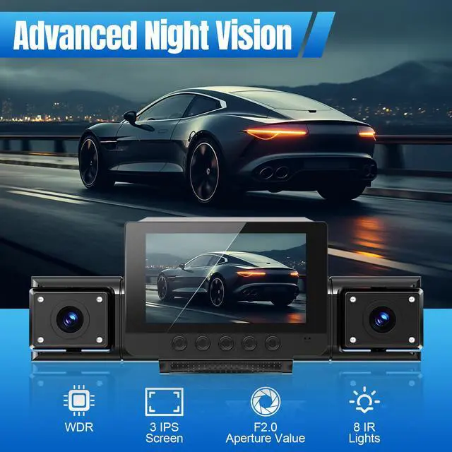 Alt view image 5 of 7 - 4 Channel Dash Cam,360° All-Around View Front Rear Left Right Inside Car Camera,3" IPS Screen,4-Way Dash Cam with 24H Parking Mode,8 IR Night Vision,G-Sensor,128GB Card Included