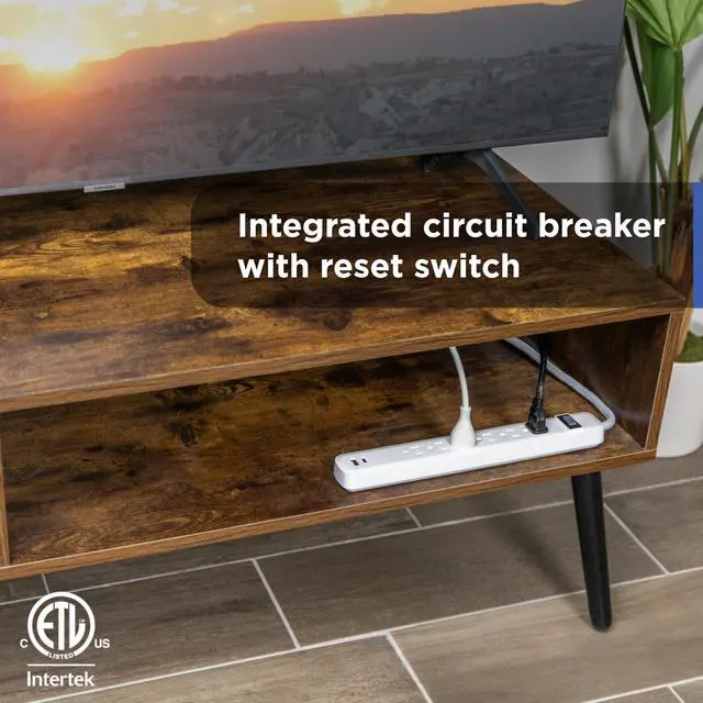 Alt view image 6 of 6 - Power Strip with USB Ports, 4 Ft Extension Cord, 6 Outlet Extender | 1 USB-A, 1 USB-C, Flat Plug, Wall Mount, On Off Switch, Braided Extension Cord, ETL Safety Listed, White, 85706