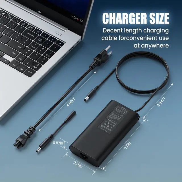 Alt view image 5 of 7 - 90W/65W Laptop Charger Compatible with Dell Latitude 5400/5410/ 7400/7410 E6420/ E6430/ E6440; Inspiron 15 5559/3542; Vostro 3500/3560; XPS 13 9343/9350 AC Adapter Power Supply (Non-USB-C)