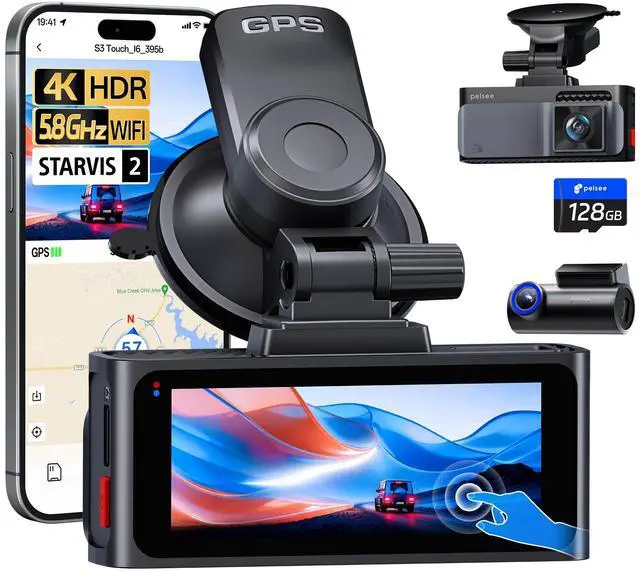 Main image of S3 Touch 4K Dash Cam Front and Rear, STARVIS 2 Sensor, 128GB Card | STARLIT Full Color Night Vision,WiFi 6,ADAS,GPS,Dash Camera for Cars with 3.39"IPS Screen, Voice Control,24H Parking Mode
