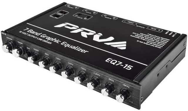 Main image of EQ7-15 7 Band Graphic Equalizer 15 Volt RCA Line-Level Output with Fader and Subwoofer Level Control for Car Audio