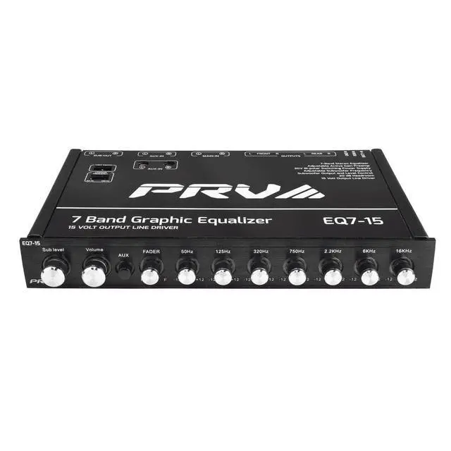 Alt view image 5 of 7 - EQ7-15 7 Band Graphic Equalizer 15 Volt RCA Line-Level Output with Fader and Subwoofer Level Control for Car Audio