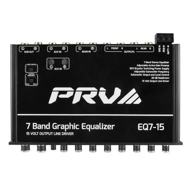 Alt view image 6 of 7 - EQ7-15 7 Band Graphic Equalizer 15 Volt RCA Line-Level Output with Fader and Subwoofer Level Control for Car Audio