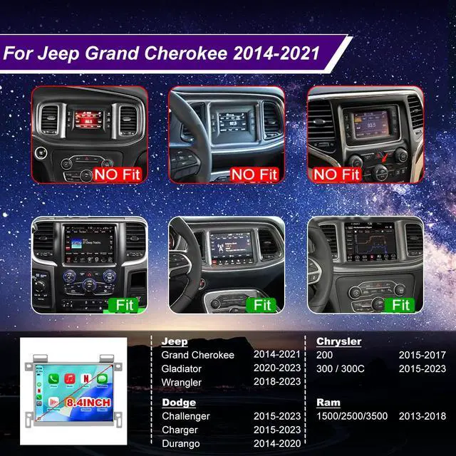 Alt view image 2 of 7 - 5GWifi Upgrade Radio for Jeep Grand Cherokee 2014-2021, Dodge RAM 1500 2500 2013-2018, Challenger 2015-2023, Gladiator Wrangler JL Touch Screen Stereo Carplay Android Auto GPS(Only Fit 8.4inch Screen)