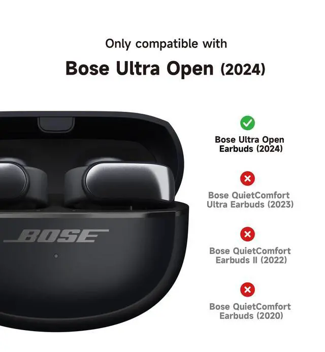 Alt view image 2 of 7 - Case Cover for Bose Ultra Open Earbuds(2024), Shockproof Protective Cover for Bose Ultra Open Wireless Ear Earbuds Charging Case Accessories with Carabiner, Black