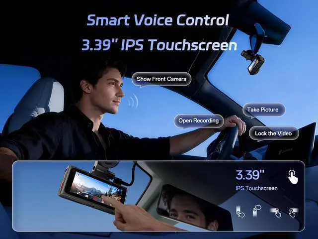 Alt view image 5 of 7 - S3 Touch 4K Dash Cam Front and Rear, STARVIS 2 Sensor, 128GB Card | STARLIT Full Color Night Vision,WiFi 6,ADAS,GPS,Dash Camera for Cars with 3.39"IPS Screen, Voice Control,24H Parking Mode