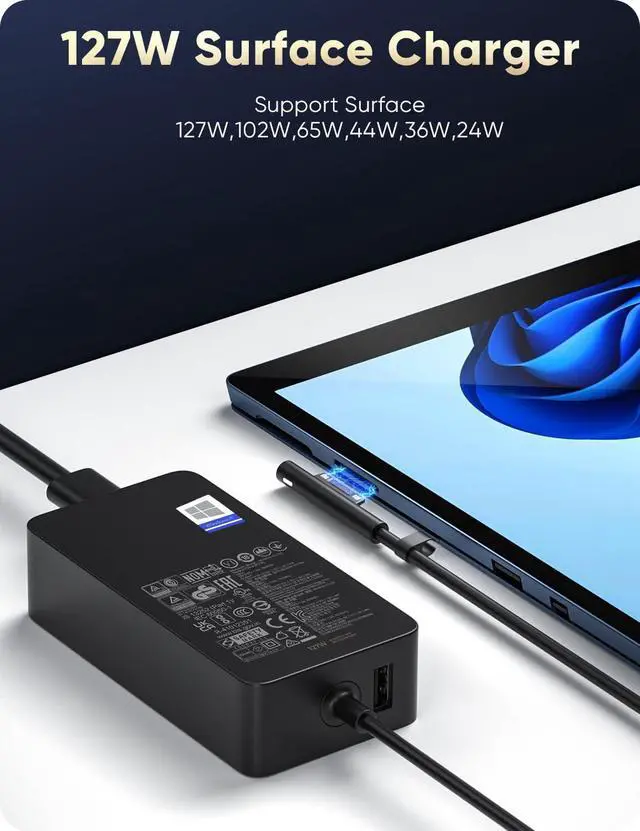 Alt view image 3 of 7 - 127W Surface Charger | for Microsoft Surface Book 1-3, Surface LaptopStudio 1-2, Surface Pro 3-12, Surface Laptop 1-7, Surface Go/LaptopGo 1-4