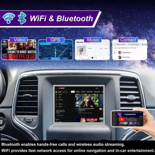 Alt view image 4 of 7 - 5GWifi Upgrade Radio for Jeep Grand Cherokee 2014-2021, Dodge RAM 1500 2500 2013-2018, Challenger 2015-2023, Gladiator Wrangler JL Touch Screen Stereo Carplay Android Auto GPS(Only Fit 8.4inch Screen)