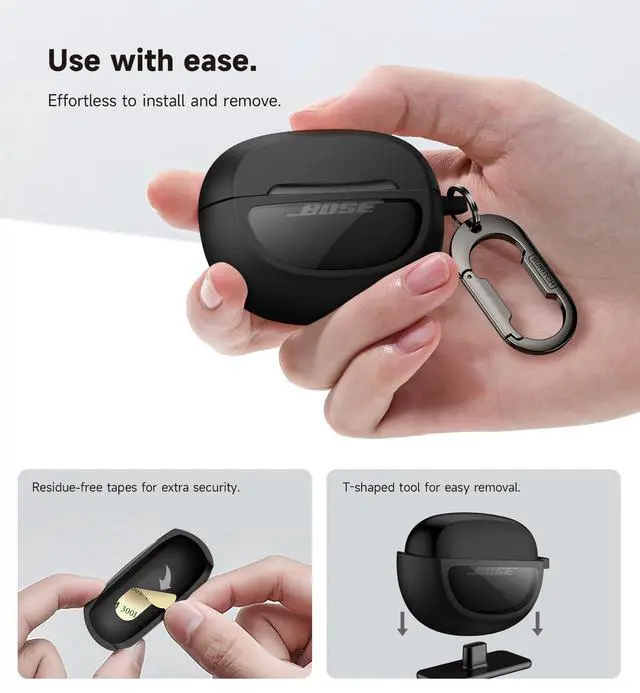 Alt view image 6 of 7 - Case Cover for Bose Ultra Open Earbuds(2024), Shockproof Protective Cover for Bose Ultra Open Wireless Ear Earbuds Charging Case Accessories with Carabiner, Black