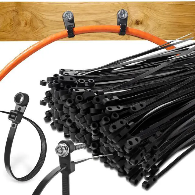 Main image of 1000 Pcs Plastic Zip Tie with Screw Hole 7.5 Inch 50lbs Black Screw Zip Ties with Mounting Hole Multipurpose Heavy Duty for Indoor and Outdoor Use