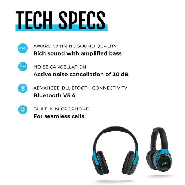 Alt view image 5 of 7 - RIPT Ultra Over-The-Ear Sport Headphones 100% Sweatproof Zwift Headphones with Active Noise Cancellation, 50H Battery, Interchangeable Washable Cushions, Bluetooth, Mic, and Travel Case