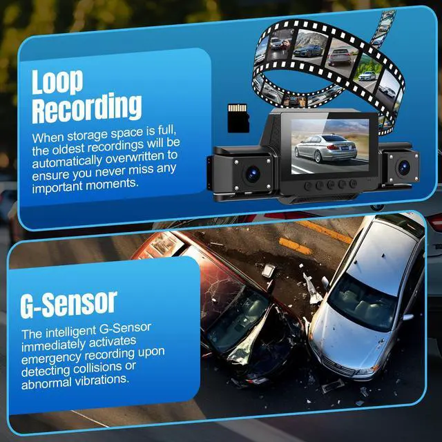 Alt view image 7 of 7 - 4 Channel Dash Cam,360° All-Around View Front Rear Left Right Inside Car Camera,3" IPS Screen,4-Way Dash Cam with 24H Parking Mode,8 IR Night Vision,G-Sensor,128GB Card Included