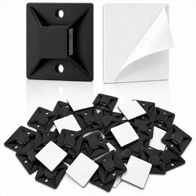 Main image of 100 PCS 1" Adhesive Cable Tie Mounts Strong Sticky Back Nylon Wire Holders for Cable Management in Home, Office, Car & Christmas Lights (BLACK-100)