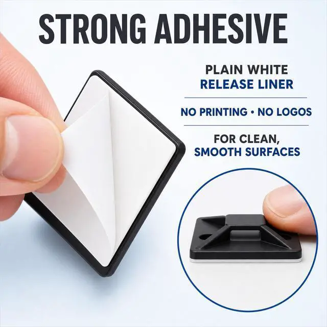 Alt view image 3 of 7 - 100 PCS 1" Adhesive Cable Tie Mounts Strong Sticky Back Nylon Wire Holders for Cable Management in Home, Office, Car & Christmas Lights (BLACK-100)