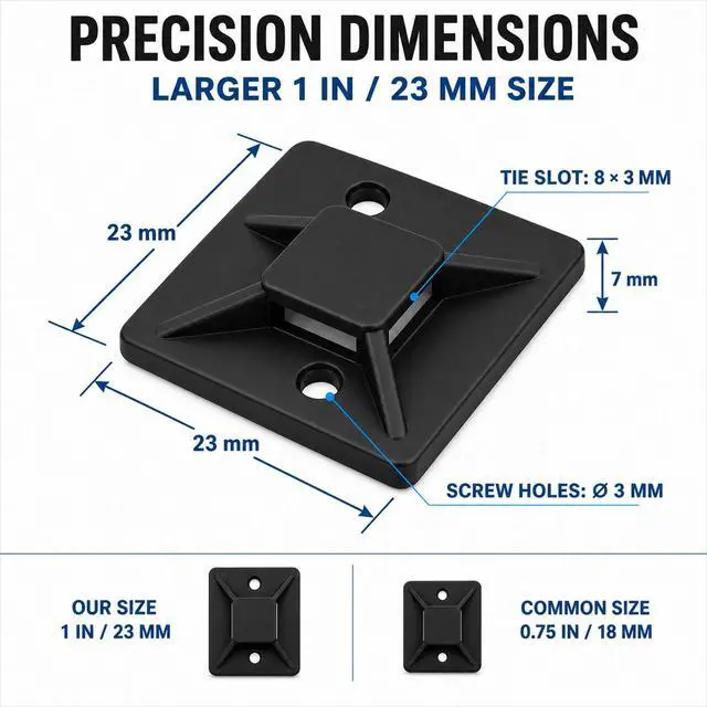 Alt view image 2 of 7 - 100 PCS 1" Adhesive Cable Tie Mounts Strong Sticky Back Nylon Wire Holders for Cable Management in Home, Office, Car & Christmas Lights (BLACK-100)