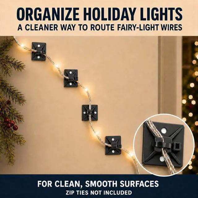 Alt view image 7 of 7 - 100 PCS 1" Adhesive Cable Tie Mounts Strong Sticky Back Nylon Wire Holders for Cable Management in Home, Office, Car & Christmas Lights (BLACK-100)