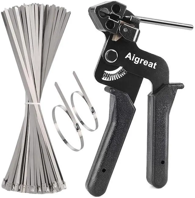 Main image of 200PCS Metal tie wrap gun Kit, Stainless Steel Cable Tie Gun Adjustable Tensioning and Cutting Tool with 200pcs 304 Self-Locking Stainless Steel Cable Ties of sizes 4.6x270mm