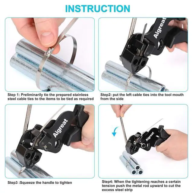 Alt view image 4 of 7 - 200PCS Metal tie wrap gun Kit, Stainless Steel Cable Tie Gun Adjustable Tensioning and Cutting Tool with 200pcs 304 Self-Locking Stainless Steel Cable Ties of sizes 4.6x270mm