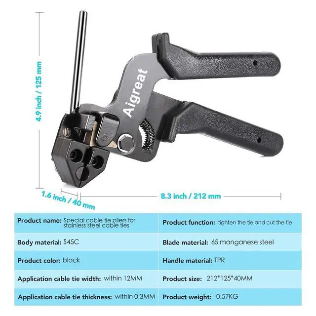 Alt view image 3 of 7 - 200PCS Metal tie wrap gun Kit, Stainless Steel Cable Tie Gun Adjustable Tensioning and Cutting Tool with 200pcs 304 Self-Locking Stainless Steel Cable Ties of sizes 4.6x270mm