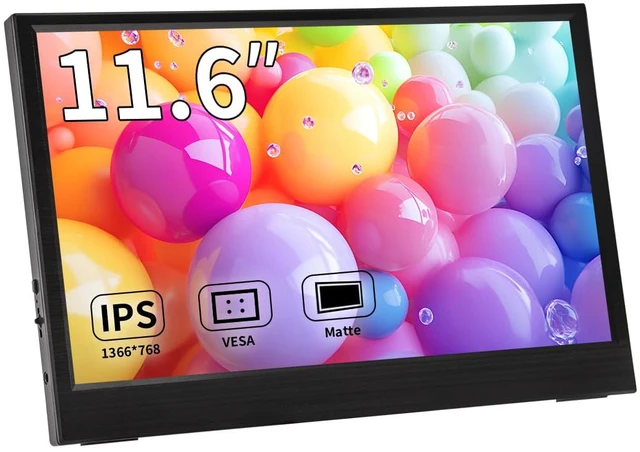 Main image of 11.6 Inch Portable Monitor, 1366x768 HD IPS Small HDMI Display, Dual USB-C, Low Power External Screen for Laptop PC Mac Switch Rasp Pi Xbox, Lightweight Second Monitor with Stand