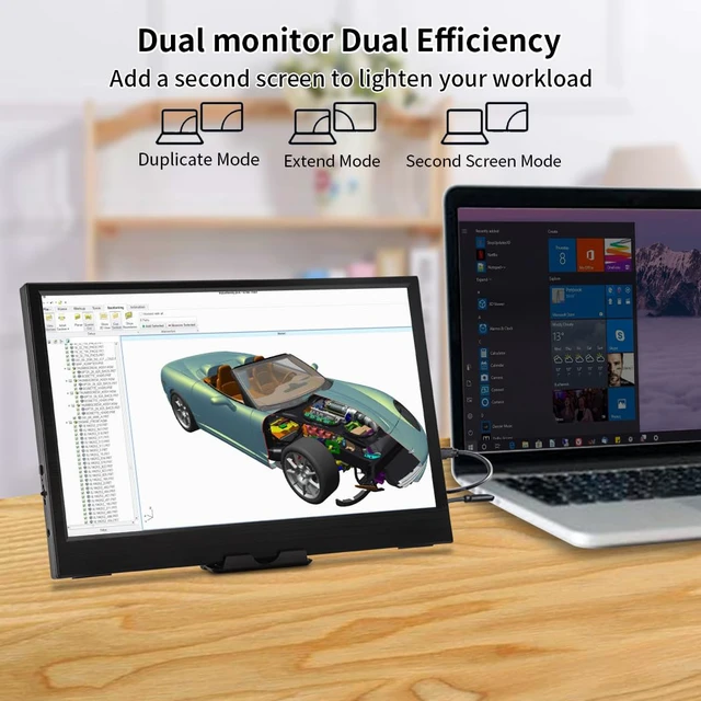 Alt view image 3 of 7 - 11.6 Inch Portable Monitor, 1366x768 HD IPS Small HDMI Display, Dual USB-C, Low Power External Screen for Laptop PC Mac Switch Rasp Pi Xbox, Lightweight Second Monitor with Stand