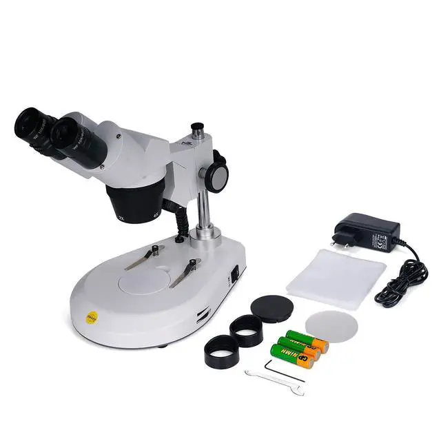 Alt view image 3 of 6 - S306S-20-2L Binocular Stereo Microscope, 20X/40X/80X Magnification, 360° Rotatable Forward-Mounted Head, Wide-Field 10X/20X Eyepieces, Upper & Lower LED Lights, Reversible Stage Plate