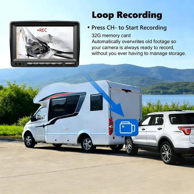 Alt view image 3 of 6 - 1080P FHD Digital Wireless Backup Camera System Kit for RV/Truck/Trailer/Van/Bus,Night Vision,7inch HD LCD Monitor,IP69 Waterproof Rear View Camera No Interference Record-HW02-M