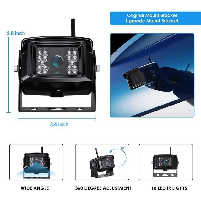 Alt view image 6 of 6 - 1080P FHD Digital Wireless Backup Camera System Kit for RV/Truck/Trailer/Van/Bus,Night Vision,7inch HD LCD Monitor,IP69 Waterproof Rear View Camera No Interference Record-HW02-M