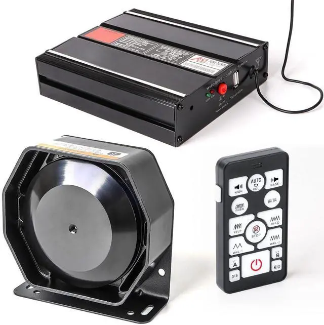 Main image of Wireless Police Siren 20 Tones 130 DB 200 Watt Remote Control | Emergency Siren for Car Truck Vehicles, Dual 20A Auxiliary Switch, 15M Control Range, PA System Speaker Horn USB Rechargeable